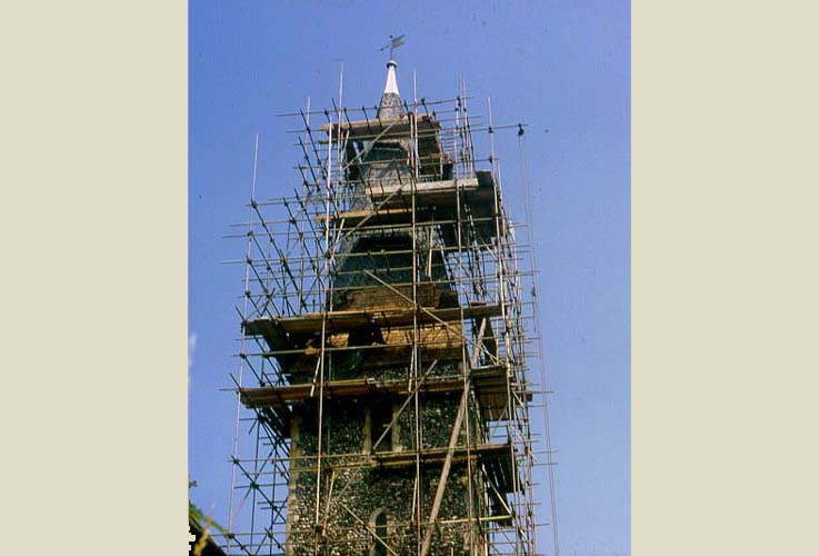 1968 spire in scaffolding